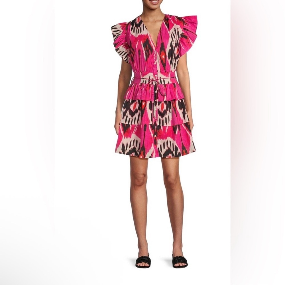 Ro's Garden Hunan Boyfriend Printed Cap Sleeve A-Line Tiered Mini Dress
